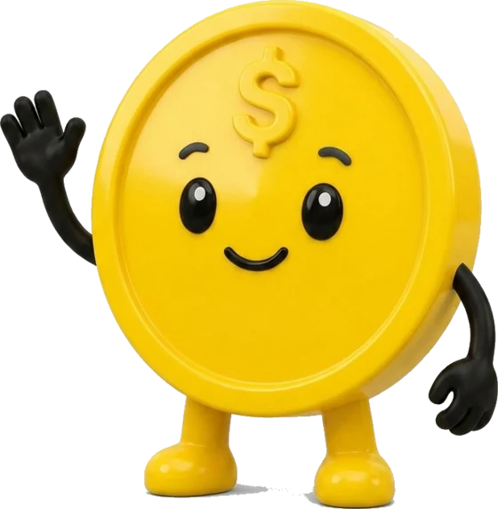 KeepWise, the friendly coin mascot, waving
